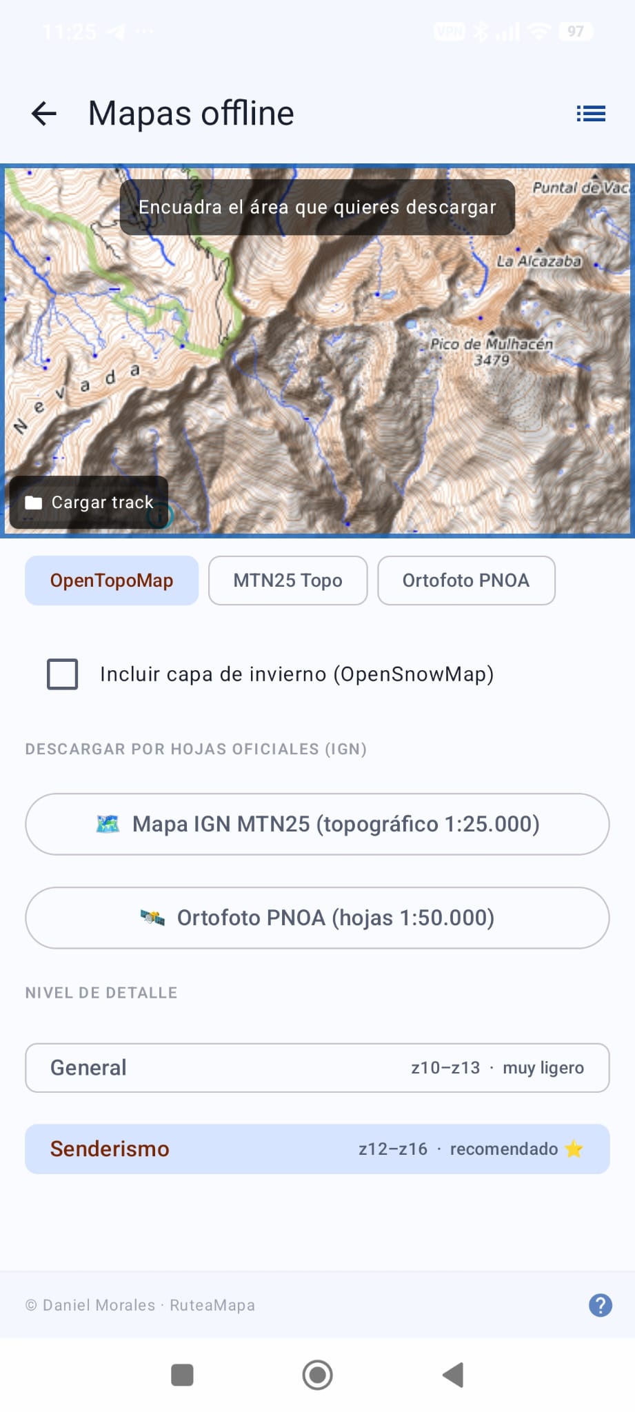Descarga de un mapa por cuadrícula con selección de nivel de detalle