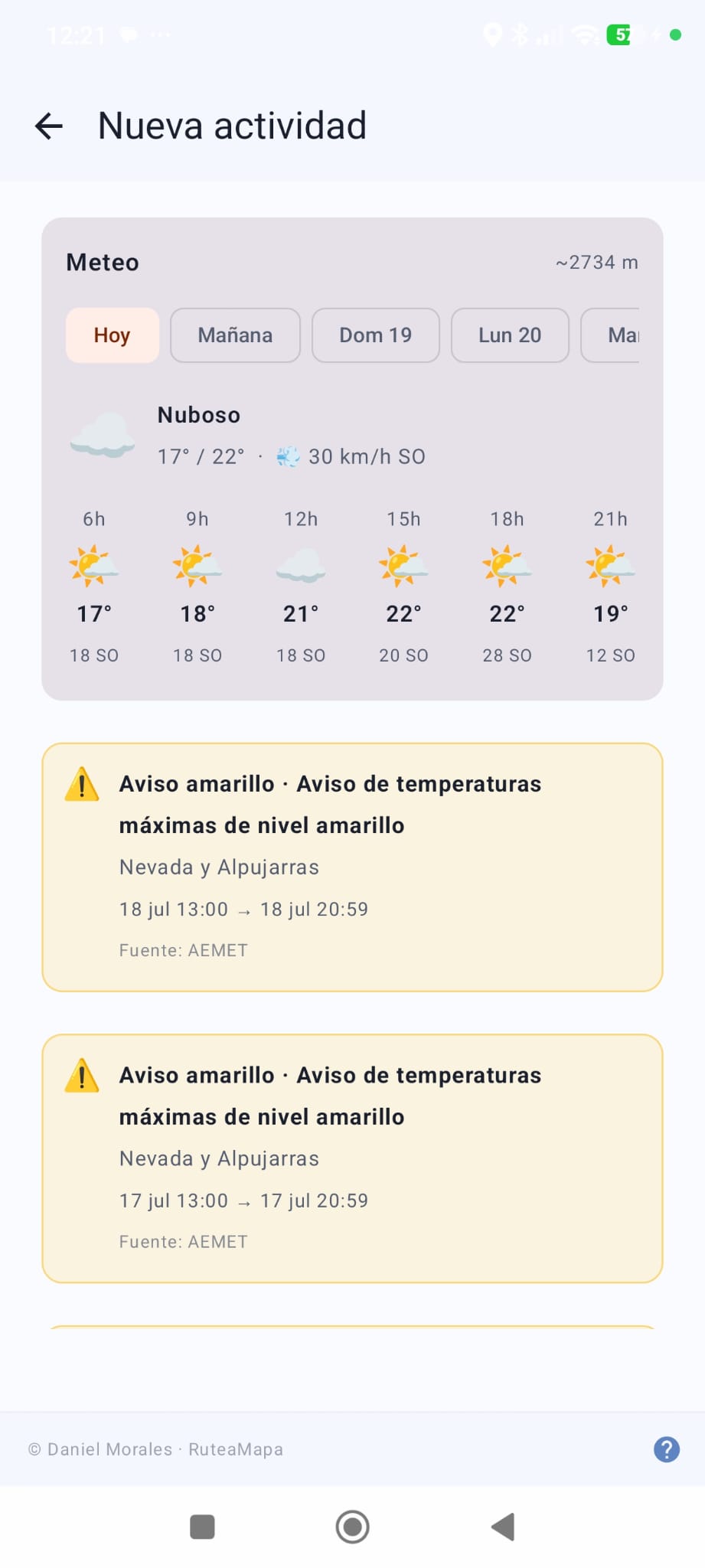 Avisos AEMET amarillos integrados en la app