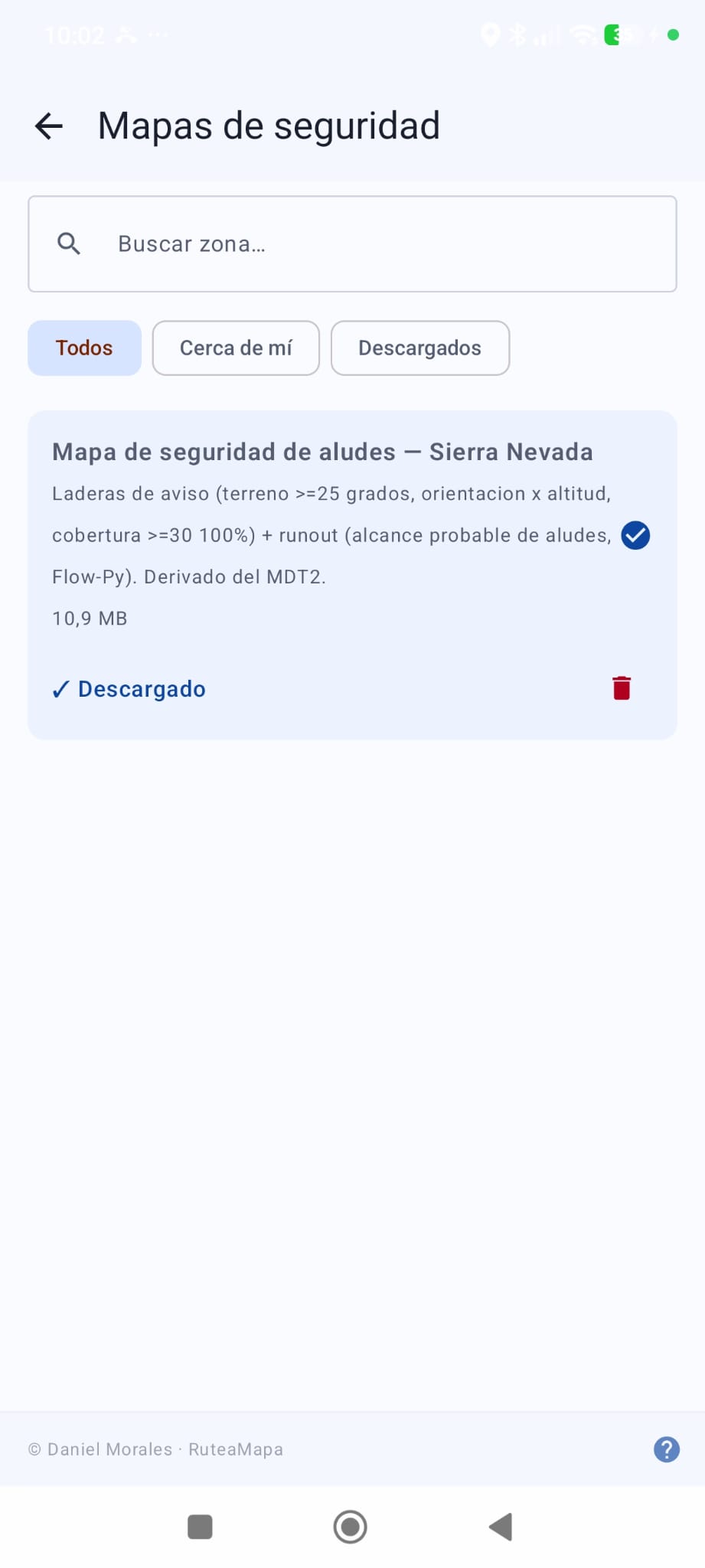 Mapa de seguridad de aludes Sierra Nevada descargado